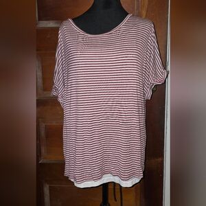 Vine & Love Striped Short Sleeve Top - Rust and White